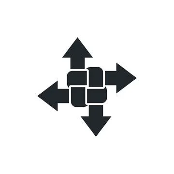 Flat vector image on a white background, four intertwined arrows pointing in  Stock Illustration