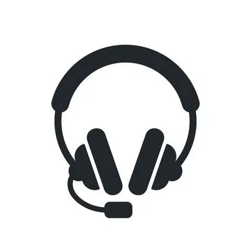 Flat vector image on a white background, headphones icon with a microphone, s Stock Illustration