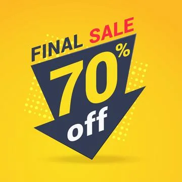 Flat vector image on a yellow background, a big black down arrow with the ins Stock Illustration
