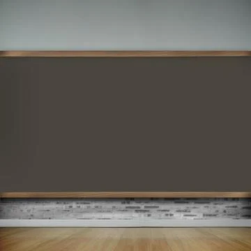 Flat vector interior is featuring large chalkboard with wood trim, white brick Stock Photos