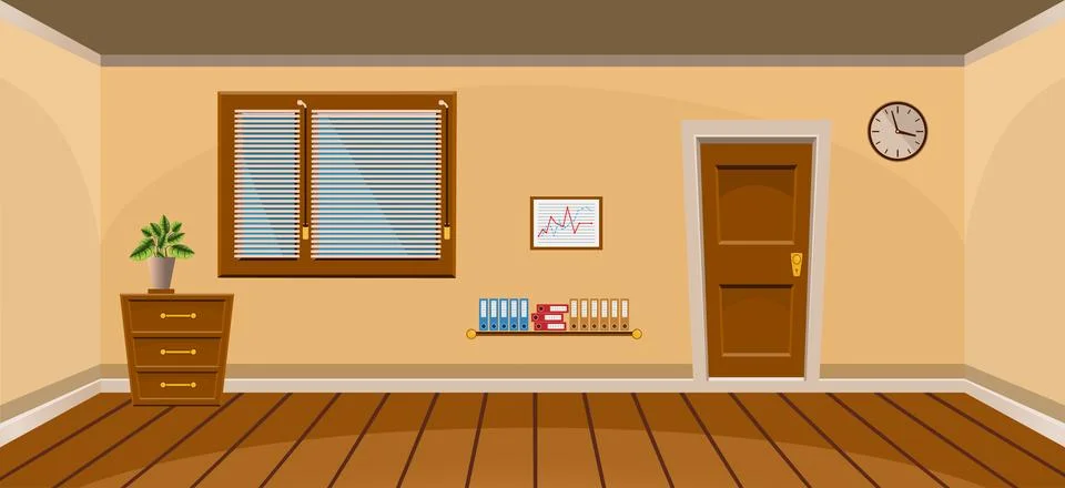 Flat vector interior office room with modern furniture in beige and brown style. Stock Illustration