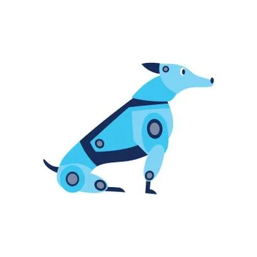Flat vector isolated illustration of a cute blue sitting robot dog. Stock Illustration
