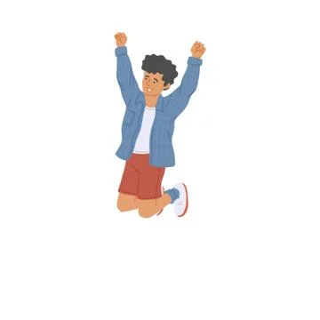 Flat vector isolated illustration of a happy jumping boy. Stock Illustration