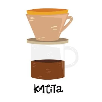 Flat vector kalita. Alternative methods of brewing coffee. Coffee culture. Stock Illustration