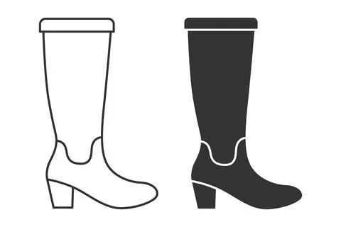 Flat Vector Linear and Silhouette Male and Female High Boots Icon Set Isolated Stock Illustration