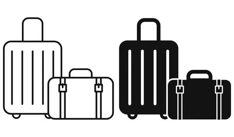 Flat vector luggage illustration with outlined and filled icons, ideal for UI UX Stock Illustration