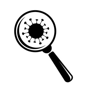 Flat vector magnifying glass virus cell for medical design. Stock Illustration