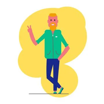 Flat vector man with a beard rejoices Stock Illustration