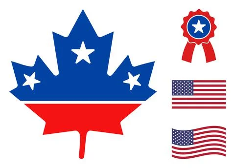 Flat Vector Maple Leaf Icon in American Democratic Colors with Stars Stock Illustration