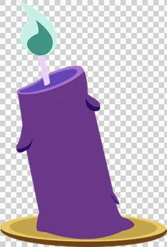 Flat vector melted purple candle showing mint green flame on golden plate, Stock Illustration