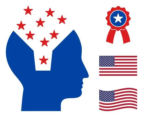 Flat Vector Memory Content Head Icon in American Democratic Colors with Stars イラスト素材