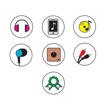 Flat vector music and media related icons set pack Stock Illustration