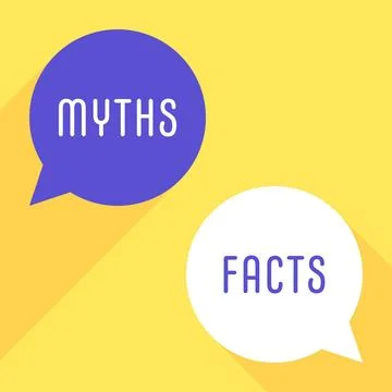 Flat Vector Myths and Facts Chat Bubbles on Yellow Background Concept Illus.. Stock Illustration