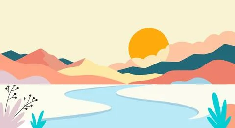 Flat-vector-nature-valley-hills-background 库存插图