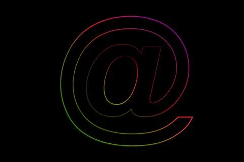 Flat vector neon gradient symbol is glowing on solid black backdrop, with Ilustración de archivo