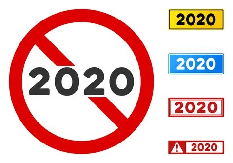 Flat Vector No 2020 Year Sign with Phrases in Rectangular Frames Illustrazione stock