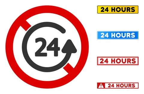Flat Vector No 24 Hours Back Sign with Captions in Rectangular Frames Stock Illustration