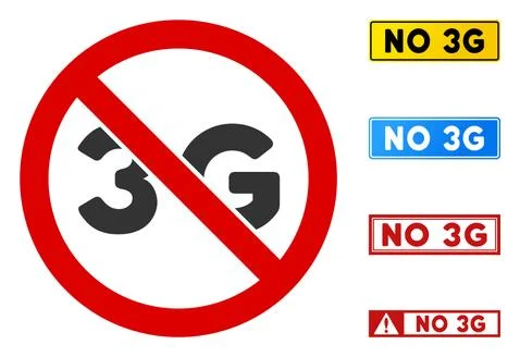 Flat Vector No 3G Sign with Titles in Rectangular Frames Stock Illustration