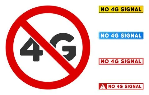 Flat Vector No 4G Sign with Captions in Rectangle Frames Stock Illustration