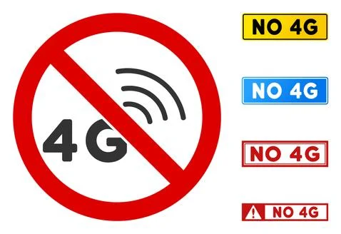 Flat Vector No 4G Signal Sign with Titles in Rectangular Frames Stock Illustration