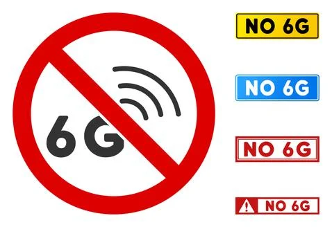 Flat Vector No 6G Signal Sign with Captions in Rectangular Frames 스톡 일러스트