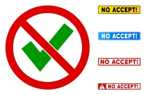 Flat Vector No Accept Sign with Titles in Rectangular Frames 스톡 일러스트