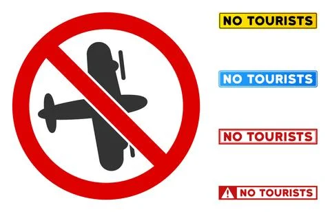 Flat Vector No Aeroplane Sign with Phrases in Rectangular Frames Stock Illustration