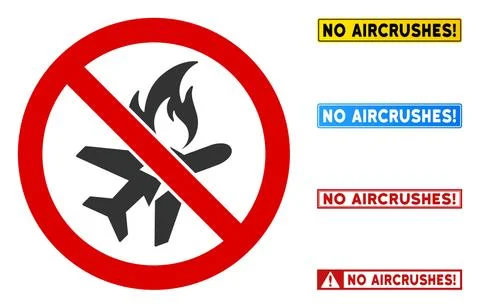 Flat Vector No Aircrash Sign with Titles in Rectangular Frames Stock Illustration