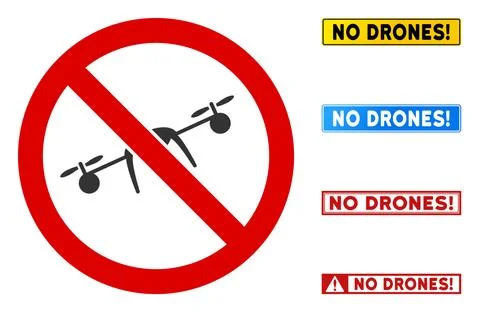 Flat Vector No Airdrone Sign with Titles in Rectangle Frames Stock Illustration