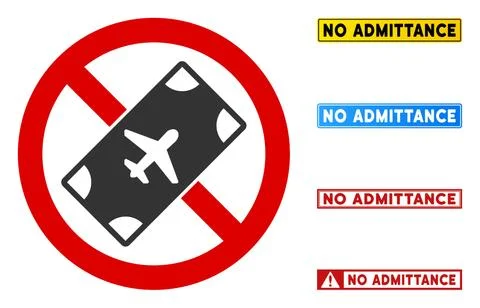 Flat Vector No Airticket Sign with Messages in Rectangular Frames Stock Illustration