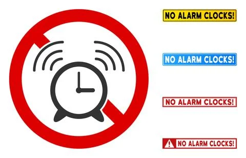 Flat Vector No Alarm Clock Sign with Badges in Rectangular Frames Illustrazione stock