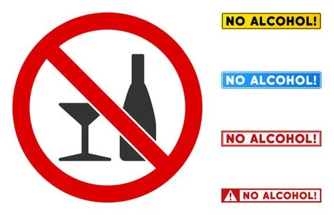 Flat Vector No Alcohol Drinks Sign with Phrases in Rectangular Frames Stock Illustration