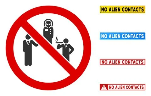 Flat Vector No Alien Contacts Sign with Captions in Rectangular Frames Stock Illustration