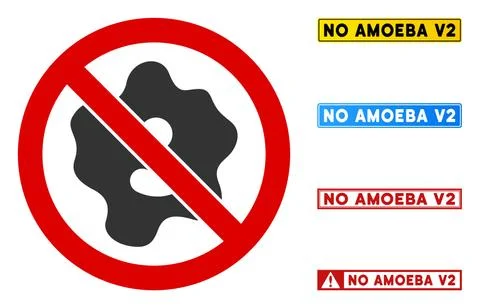 Flat Vector No Amoeba Sign with Captions in Rectangular Frames Stock Illustration