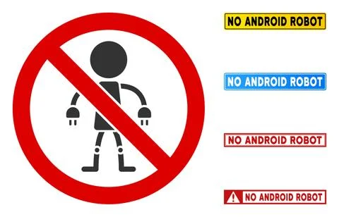 Flat Vector No Android Robot Sign with Messages in Rectangle Frames Stock Illustration