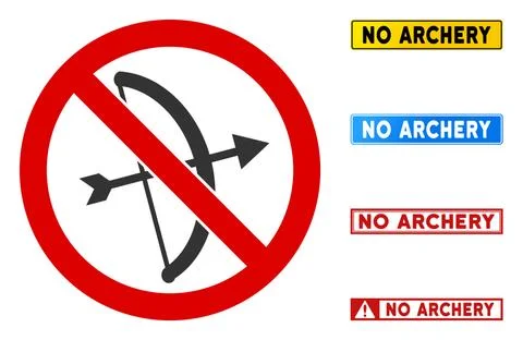 Flat Vector No Archery Sign with Texts in Rectangular Frames Stock Illustration