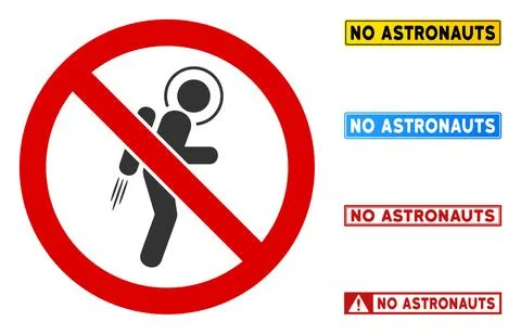 Flat Vector No Astronaut Sign with Badges in Rectangular Frames Stock Illustration
