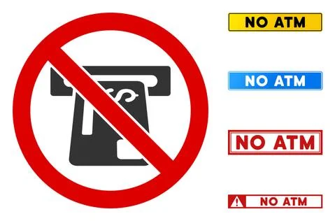 Flat Vector No ATM Device Sign with Titles in Rectangle Frames Stock Illustration