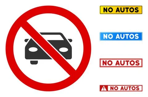 Flat Vector No Automobile Sign with Badges in Rectangular Frames Stock Illustration