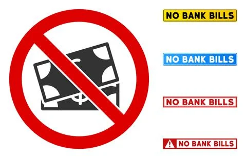 Flat Vector No Bank Bills Sign with Phrases in Rectangular Frames Stockillustratie