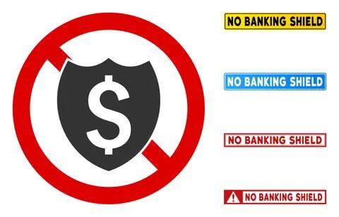 Flat Vector No Banking Shield Sign with Messages in Rectangular Frames イラスト素材