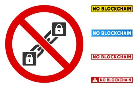 Flat Vector No Blockchain Sign with Titles in Rectangular Frames Stock Illustration