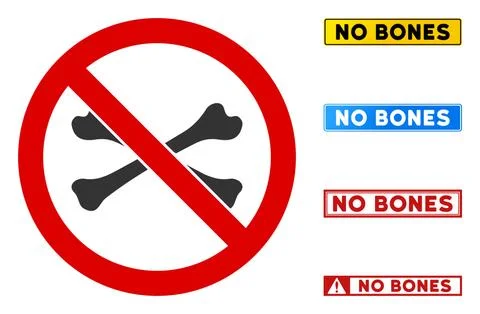 Flat Vector No Bones Sign with Badges in Rectangular Frames 스톡 일러스트