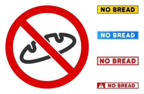Flat Vector No Bread Sign with Captions in Rectangle Frames Illustrazione stock