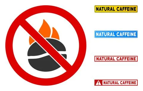 Flat Vector No Burn Coffee Sign with Captions in Rectangle Frames Stock Illustration