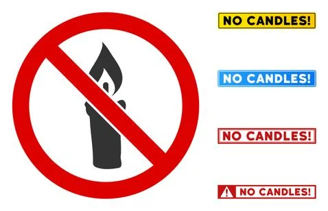 Flat Vector No Burning Candle Sign with Messages in Rectangular Frames Stock Illustration