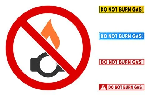 Flat Vector No Burning Gas Sign with Titles in Rectangular Frames イラスト素材
