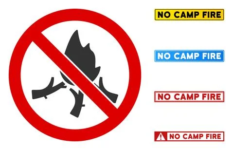 Flat Vector No Camp Fire Sign with Messages in Rectangle Frames Illustrazione stock