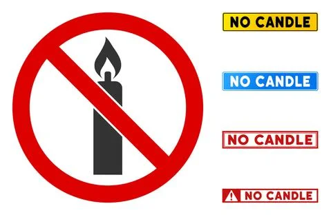 Flat Vector No Candle Sign with Words in Rectangle Frames Stock Illustration