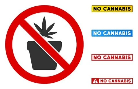 Flat Vector No Cannabis Pot Sign with Captions in Rectangle Frames Stock Illustration